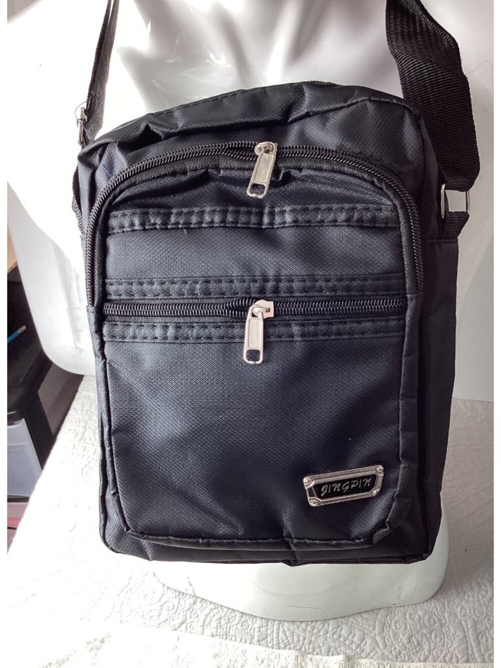 Jingpin Black Nylon Crossbody Bag*Zipper Pockets*Adjustable Strap*Travel*NIP